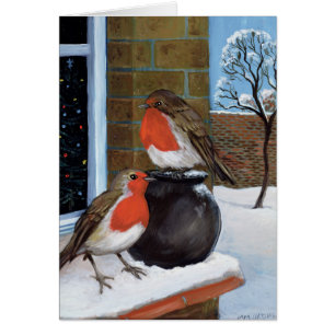 Robins i snön hälsningskort