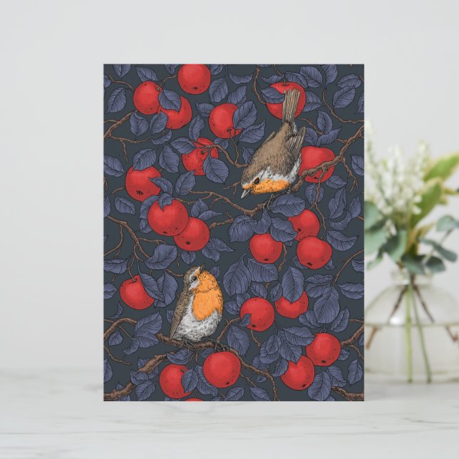 Robins in the apple tree/blue and red  (Stående Fram)