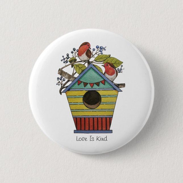 Robins med blåbär och fågel knapp (Framsida)