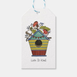 Robins med blåbär och fågel presentetikett