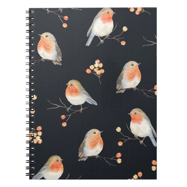 Robins, rowbär, vintervattenfärg mönster. anteckningsbok (Framsidan)