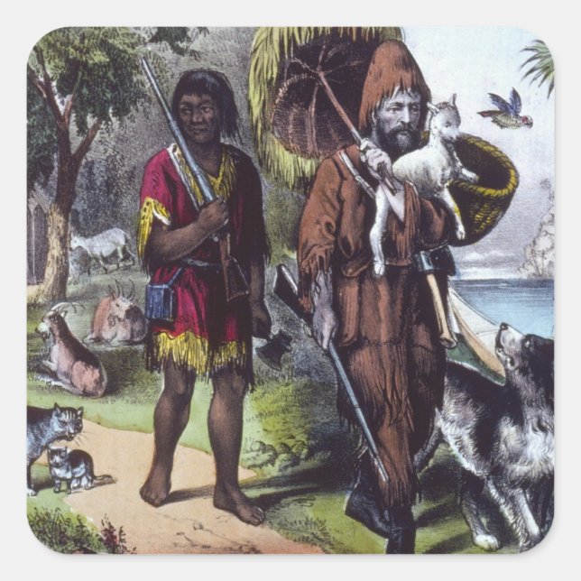 Robinson Crusoe Fyrkantigt Klistermärke (Framsida)