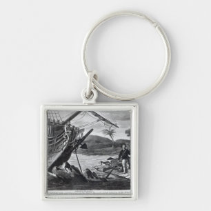 Robinson Crusoe som bort bär Fyrkantig Silverfärgad Nyckelring