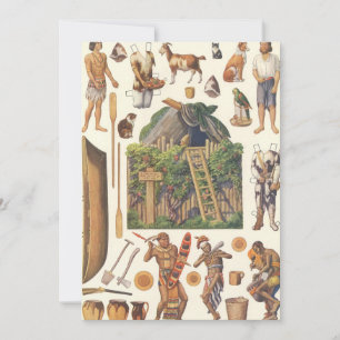 Robinson Crusoe, Vintage Viktorianska Pappersdockl Inbjudningar