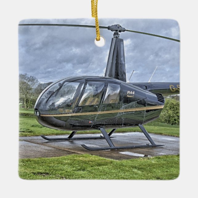 Robinson R44-helikopter Julgransprydnad Keramik (Framsida)
