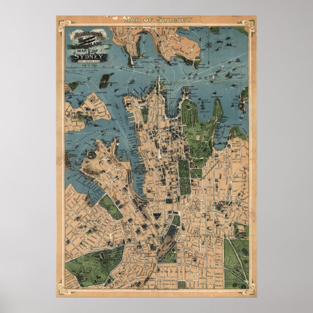 Robinsons karta i Sydney, NSW (1922) Reprint Poster (Framsidan)