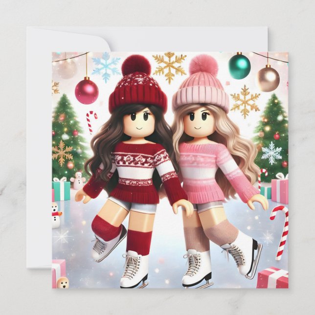 Robloxos Tonåring Girls Ice Skate-julkort Julkort (Framsida)