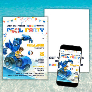 Robo Bassäng Party födelsedagsinbjudan Inbjudningar