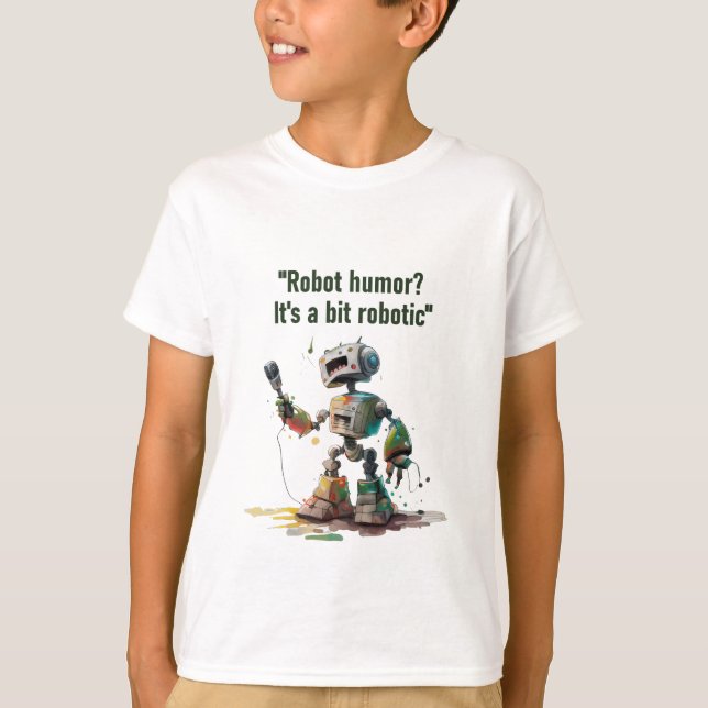 "Robo-Comedy Club" with a robot stand-up comedian  T Shirt (Framsida)