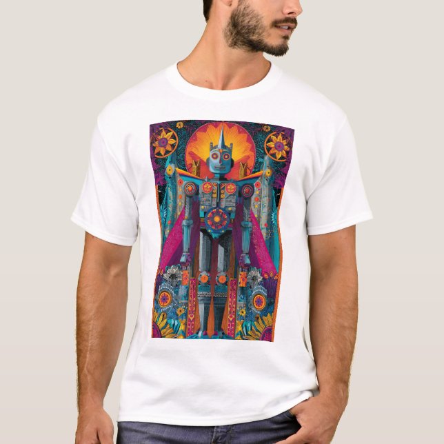 Robo Deity Mandala — Ornate Symmetry Sci-Fi Poster T Shirt (Framsida)