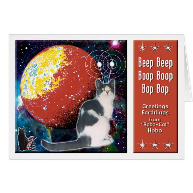 Robo-Katt Hobo Hälsningskort (Framsidan Horizontal)