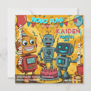 Robo Kul Robot Födelsedagsfest Inbjudningar