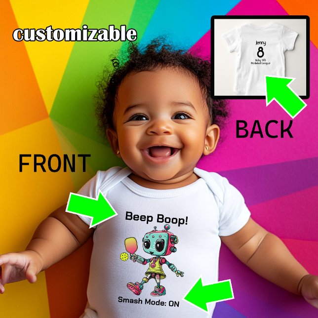 Robo-Pickle Smash T-shirt (Robo-Pickle Smash Tee, customizable baby pickleball outfit)