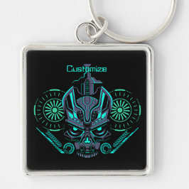 Robo Skull Round Nyckelring