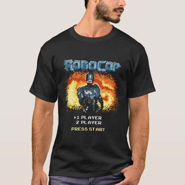 Robocop Video Game Start Menu Pixelated Porträtt T Shirt (Framsida)