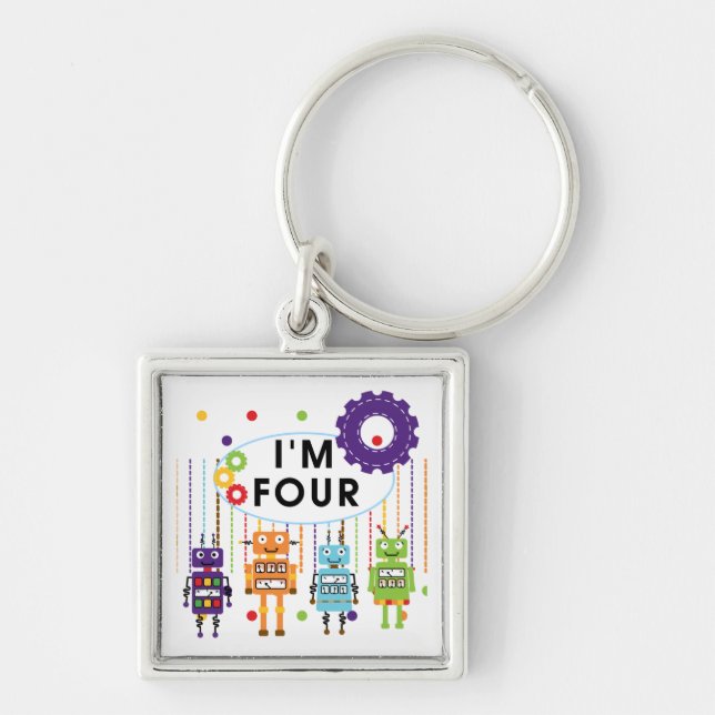 Robot4e födelsedagenTshirts och gåvor Fyrkantig Silverfärgad Nyckelring (Framsidan)