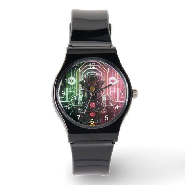 Robot 1 Black silicone strap watch med nummer Armbandsur (Framsida)