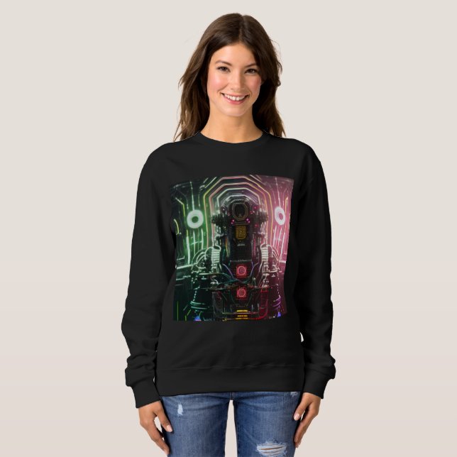 Robot 1 Kvinnor, svart svettskjorta T Shirt (Hel framsida)