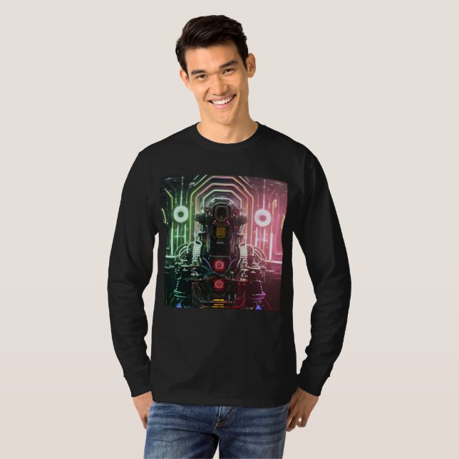 Robot 1 manar Black långärmad T-shirt (Hel framsida)