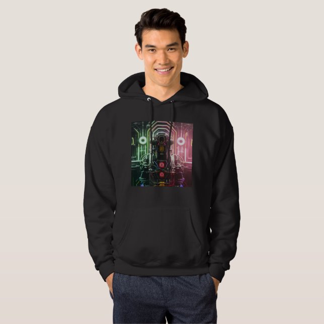 Robot 1 manar Svart-Svart Hoodie (Hel framsida)