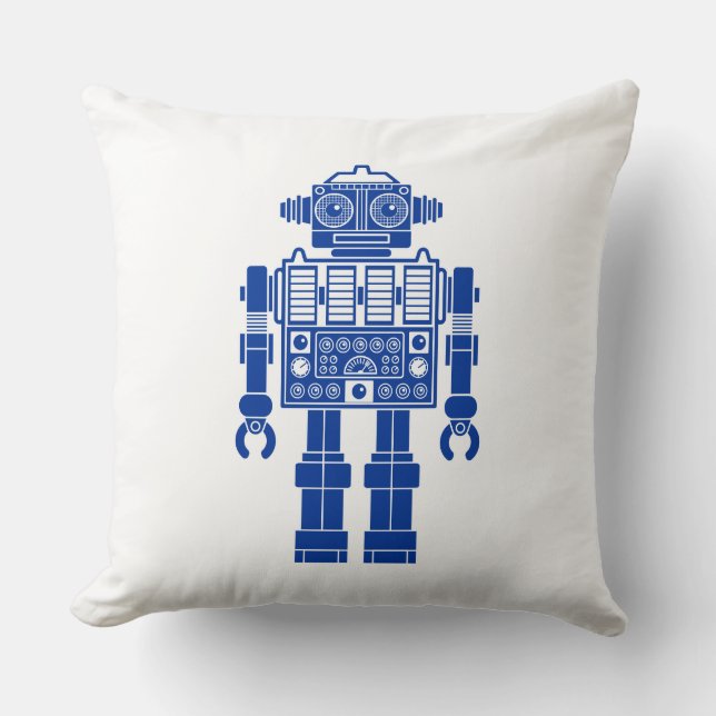 Robot 270620/08 - Navy Blue and White Dekorativ ku Kudde (Framsida)