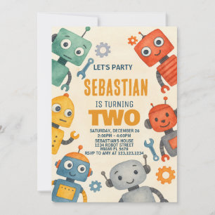 Robot 2:a födelsedagsinbjudan inbjudningar