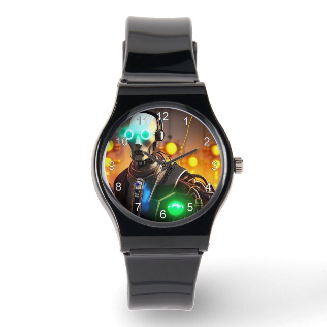 Robot 2 Black silicone strap watch med nummer Armbandsur (Framsida)