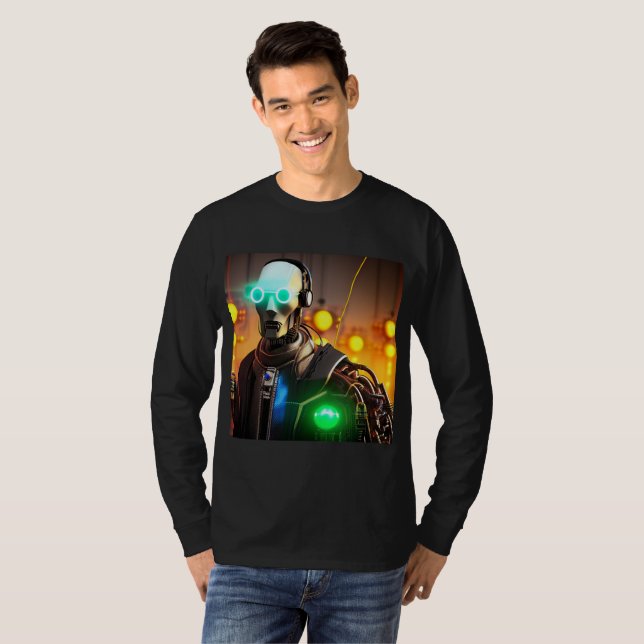 Robot 2 manar Black långärmad T-shirt (Hel framsida)