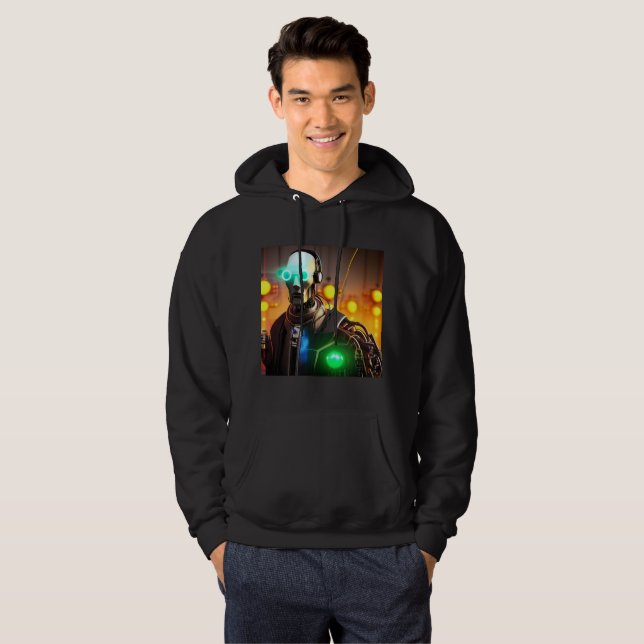 Robot 2 manar Svart-Svart-Svart Hoodie (Hel framsida)