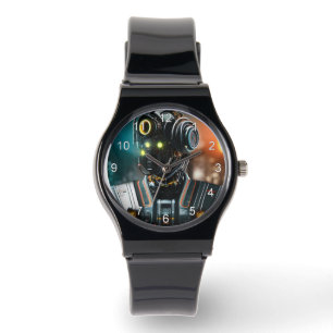 Robot 3 Black silicone strap watch med nummer Armbandsur