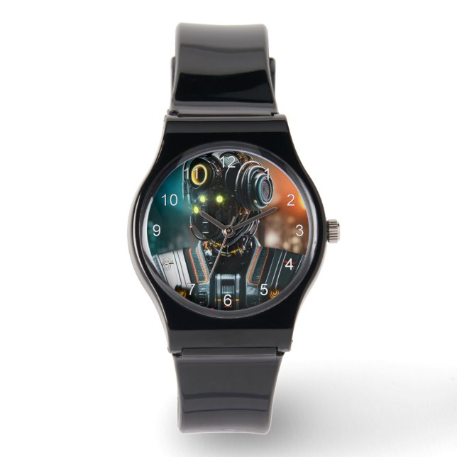Robot 3 Black silicone strap watch med nummer Armbandsur (Framsida)