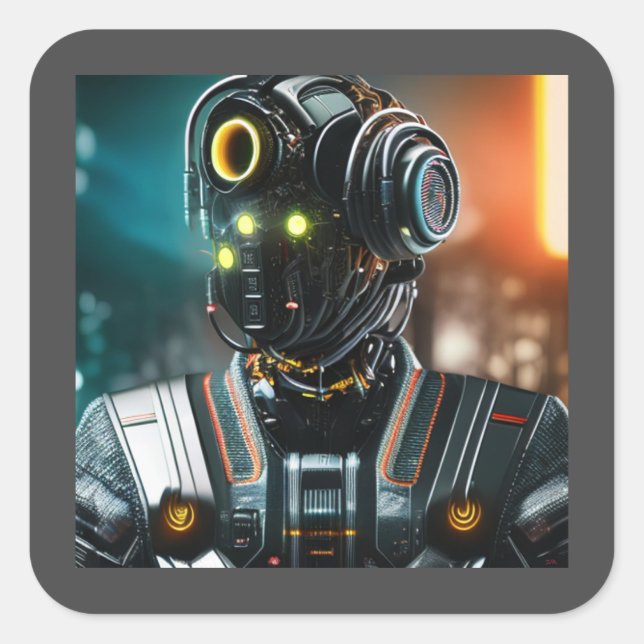 Robot 3-haklappar fyrkantigt klistermärke (Framsida)