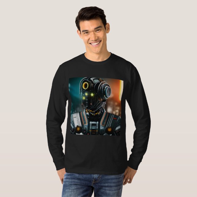 Robot 3 manar Black långärmad T-shirt (Hel framsida)