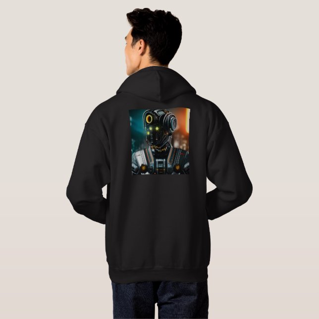 Robot 3 manar Svart, bakåtstramad tröja Hoodie (Hel baksida)