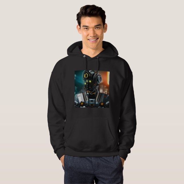 Robot 3 manar Svart-Svart Hoodie (Hel framsida)