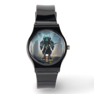 Robot 4 Black silicone-bandklocka Armbandsur