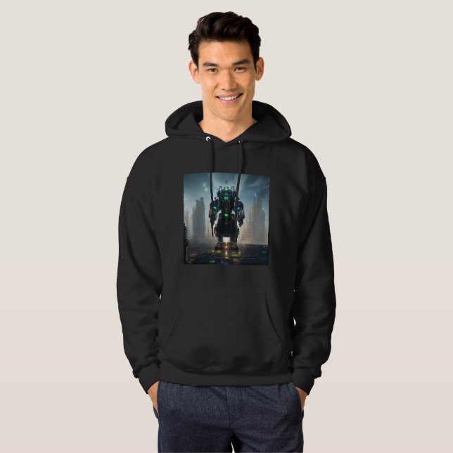 Robot 4 manar Svart-Svart Hoodie (Hel framsida)