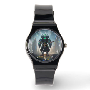 Robot 4 svart silikon armbandsur med siffror