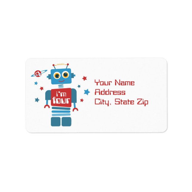 Robot 4e födelsedagen Label Adressetikett (Framsidan)