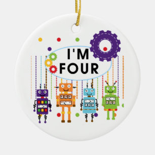 Robot 4e födelsedagen Tshirts och Gifts Julgransprydnad Keramik