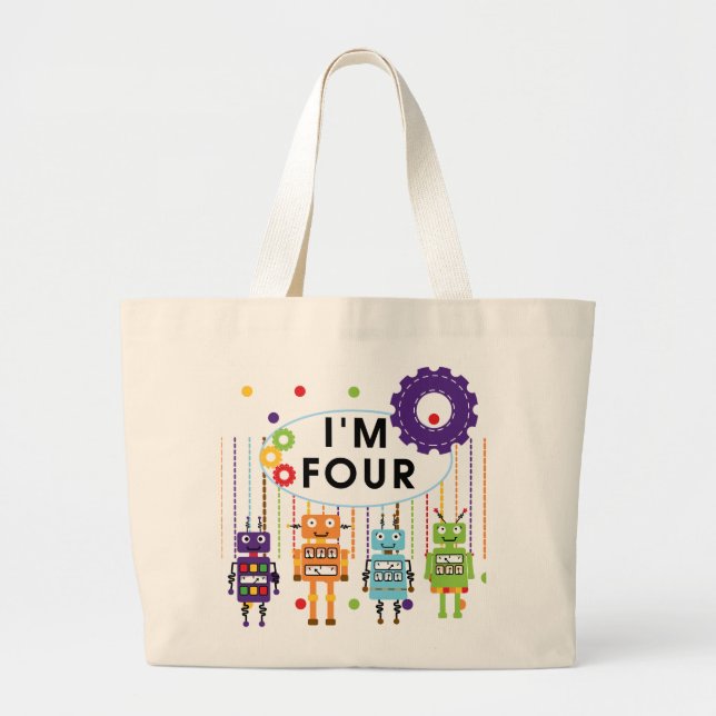 Robot 4e födelsedagen Tshirts och Gifts Jumbo Tygkasse (Framsidan)