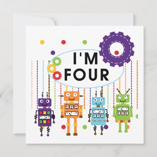 Robot 4e födelsedagen Tshirts och Gifts Kort (Framsida)