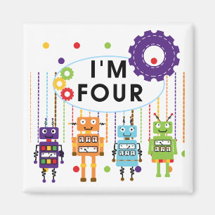 Robot 4e födelsedagen Tshirts och Gifts Magnet