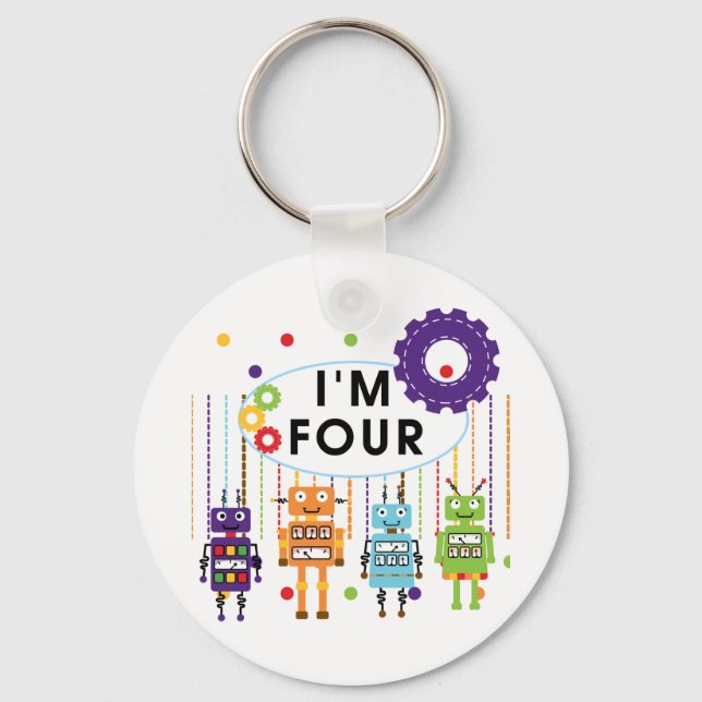 Robot 4e födelsedagen Tshirts och Gifts Nyckelring (Framsida)