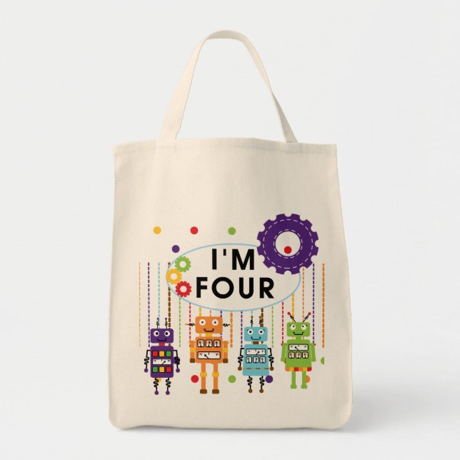 Robot 4e födelsedagen Tshirts och Gifts Tygkasse (Framsidan)