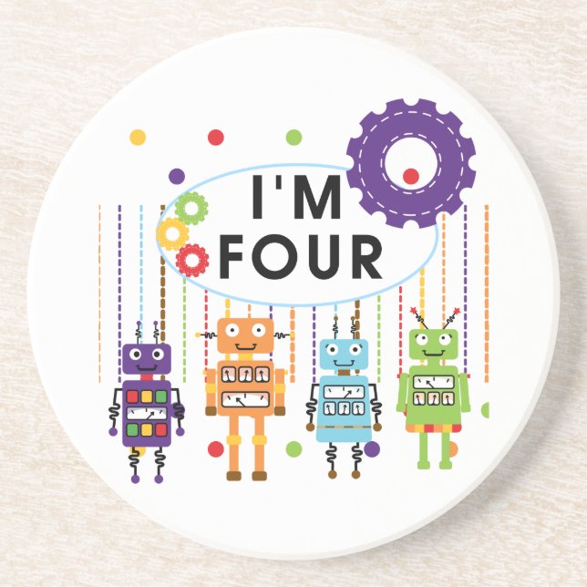 Robot 4e födelsedagen Tshirts och Gifts Underlägg Sandsten (Framsidan)