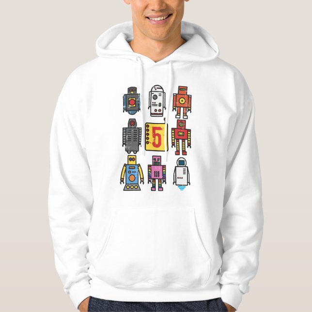 Robot 5-årsdag - Retro Robotics med nummer fi Hoodie (Framsida)