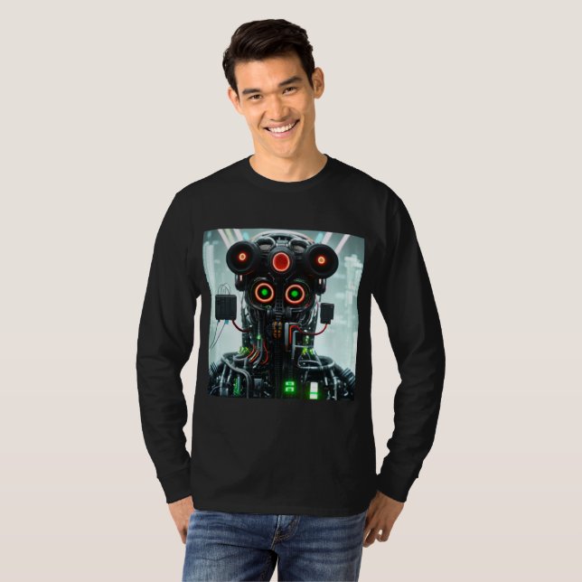Robot 5 manar svart långärmad T-shirt (Hel framsida)