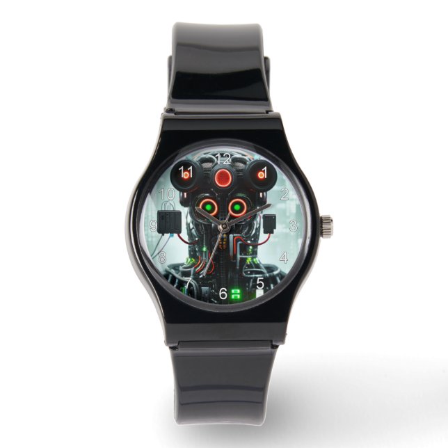 Robot 5 Svart silikonbandsur med nummer Armbandsur (Framsida)