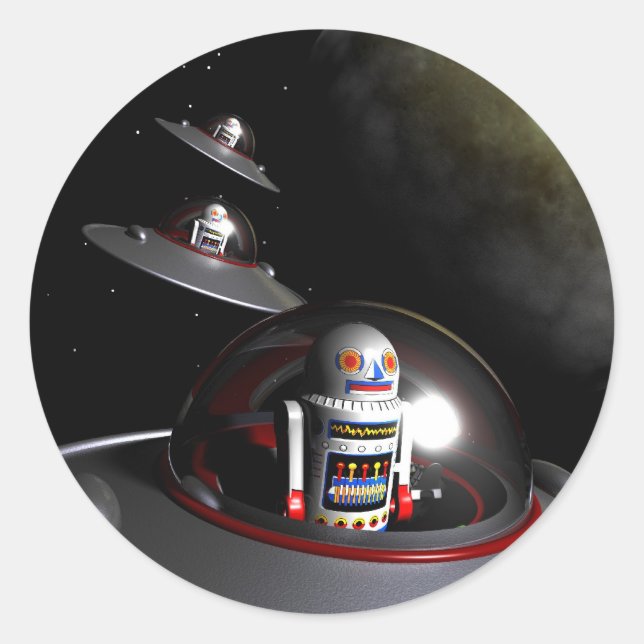 ROBOT - 7 Saucers Sticker Runt Klistermärke (Framsida)